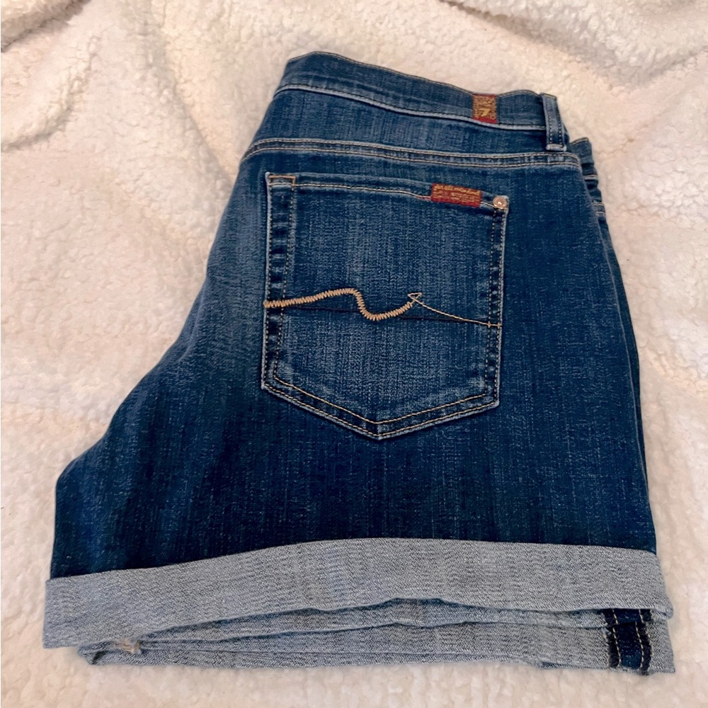 7 brand dark denim shorts